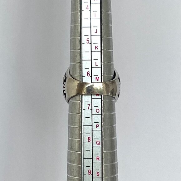 Sterling Silver 925 Chunky Oval Black Onyx Cab Pierced Scrollwork Ring Sz 6.5 - Picture 9 of 16